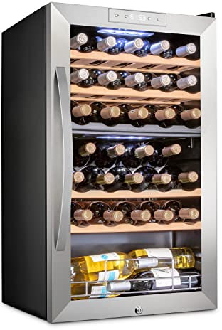 SCHMÉCKÉ - Lockable Dual Zone Wine Cooler - Large Freestanding Wine Cellar for Red, White, Champagne and Sparkling Wine - 41f-64f with Stainless Steel Digital Temperature Control