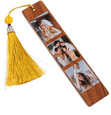 Jeweidea Personalisierte Holz-Lesezeichen mit Gravur, Text, Fotos, Lesezeichen mit Quasten für Halter, Buch, Papier, Schule, Geschenk für Lehrer, Mädchen, Jungen, Schüler, Kinder (Foto)