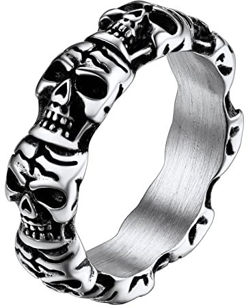 Richsteel Gothic Jewellery Silver Skull Ring Chunky Thumb Rings For Men Women