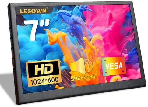 LESOWN 7 inch Mini Monitor HDMI LCD Display PC Case Secondary Screen 1024x600 IPS Small Portable Monitor with Speakers PC Temperature Display for Laptop Windows