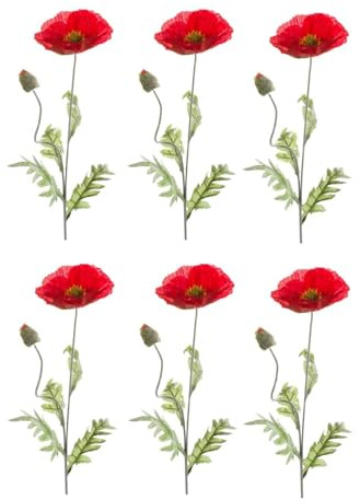 6er Set künstliche Mohnblumen mit 1 Blüte rot H. 70cm Emerald Kunstblumen