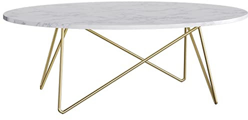 FirFurd Couchtisch Marmor Optik Beistelltisch Gold Sofatisch Oval Kaffeetisch für Wohnzimmer Schlafzimmer 120x60x41 cm