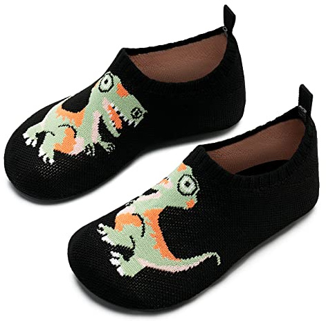 WateLves Hausschuhe Kinder Mädchen Slipper Rutschfeste Leichte Turnschläppchen Flexibe Atmungsaktive Barfuss Pantoffeln Kindergarten(Bwl Schwarz,26 27 EU)