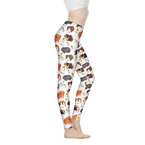 Coloranimal Damen Yoga Leggings Hohe Taille Sport Workout Leggings Länge Aktiv Hose Laufhose (XS-3XL, Cartoon Meerschweinchen, XS