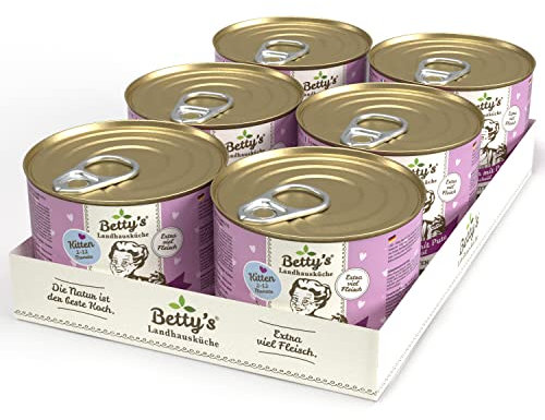 Betty's Kitten Landhausküche Nassfutter Katze Huhn & Pute, 12 x 200 g, schonend gegart, hohe Bioverfügbarkeit, für alle Katzenrassen geeignet