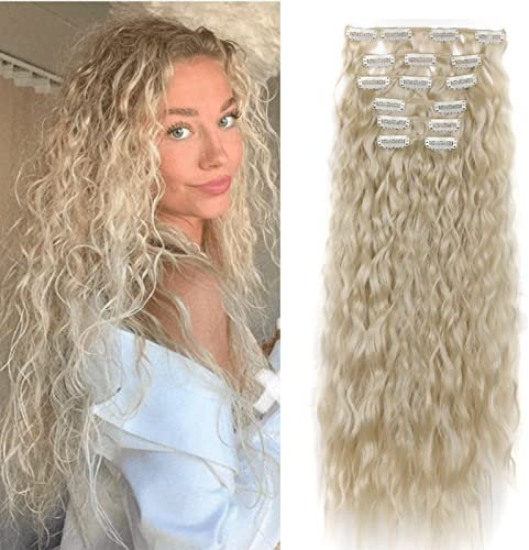 Gairyan Clip in Extensions wie Echthaar günstig Haarteile Platinblond 6 Teile Set 50cm Haarverlängerung Haarteile Clip in Extension Synthetische Gewellt Clip in Haare Extension Wellig Lang Lockig