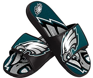 FOCO Philadelphia Eagles NFL Colorblock Big Logo Gel Slide Black Green Badelatschen Hausschuhe - L