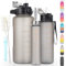 CodiCile Botella de agua motivacional con pajilla, 3 unidades, 2 L, 700 ml, 300 ml, reutilizable, sin BPA, botella de agua deportiva, botella a prueba de fugas con marcas de tiempo (gris)