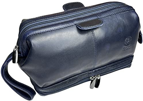 RUSTIC TOWN Reisezubehör, M, Königsblau, Kulturbeutel aus Leder für Herren