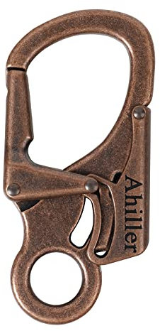 Ahiller Karabiner Schlüsselring Clip, 3 Zoll Zinklegierung Doppelte Verriegelung Schlüsselbund für Outdoor, Schlüsselanhänger Stil Karabinerhaken [Braun-1P]