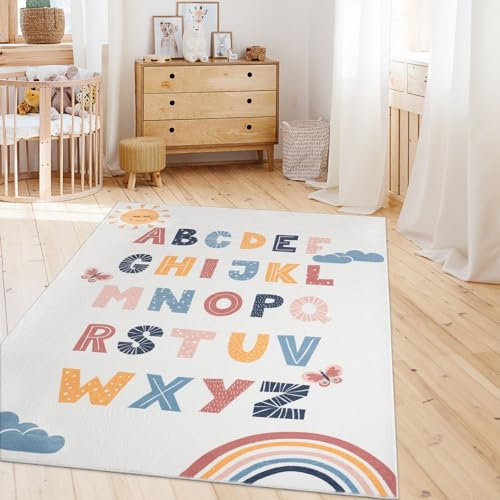 TT Home Kinderzimmerteppich Teppich Junge Mädchen Kinderteppich Baby Herzen Pastell, Farbe:Rosa Blau Gelb, Größe:200x280 cm