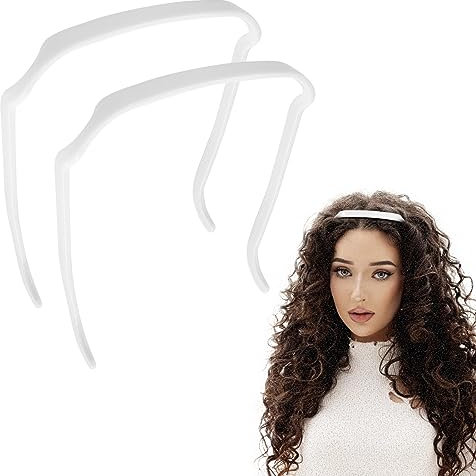 Bande de Cheveux 2 Pièces, Cerceau de Cheveux Invisible, Bandeau Cheveux Épais Bouclés, Elastique Cheveux, Serre Tete Cheveux Femme, Serre Tete Homme, Bande de Cheveux de Sport (Blanc)