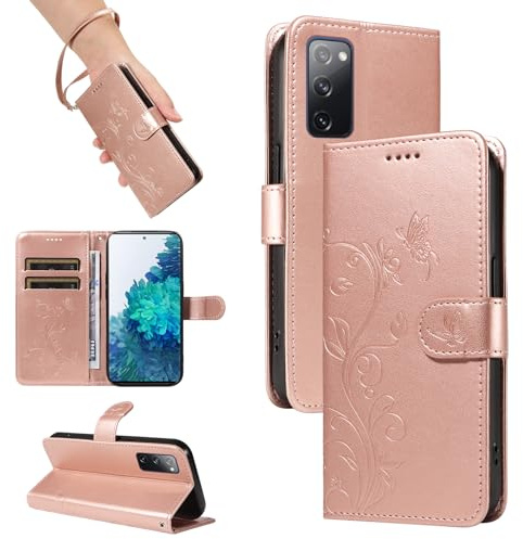 SRISHP Hülle für Samsung Galaxy S20 FE / S20 LITE Handyhülle, Rosé Gold | Premium PU Leder, Handyhülle Mit Band, Magnet Flip Case, Kartenfächer, Ständer Klappbar Tasche, Standfunktion Schutzhülle