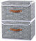 OUTBROS Clothes Boxes, Fabric Foldable Storage Organizer with Lids, Cube Cabinet Basket with Artificial Leather Handles, 38 X 25 X 25 cm, Stripe, 2-Pack