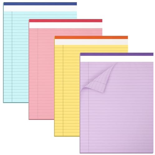 EOOUT Farbige Notizblöcke, 20,3 x 27,9 cm, 80 g/m² dickes Papier, Notizblöcke, 30 Blatt, College-Notizblöcke, To-Do-Liste für Büroarbeit, 4 Stück