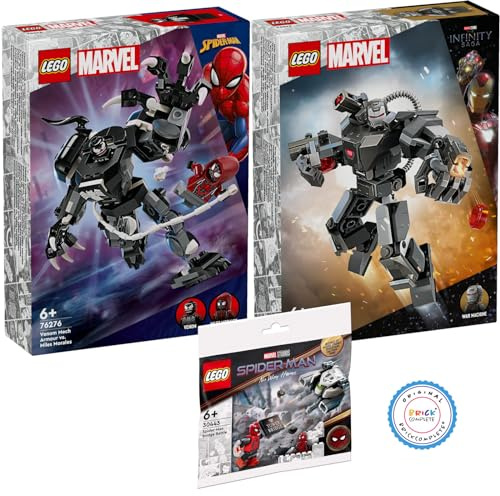 LEGO Marvel Set: 76276 Venom Mech vs. Miles Morales, 76277 War Machine Mech & 30443 Spider-Mans Brückenduell