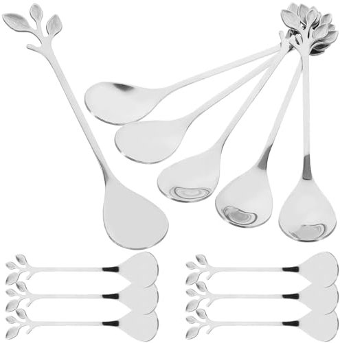 SOLUSTRE Stainless Steel Teaspoons 12pcs Leaf Shaped Coffee Stirring Spoon Decorative Dessert Ice Cream Spoon for Stirring Drink Mixing