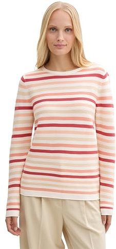 TOM TAILOR Damen Strickpullover aus Bio-Baumwolle, 37148-peachy Knit Stripe Design, XS