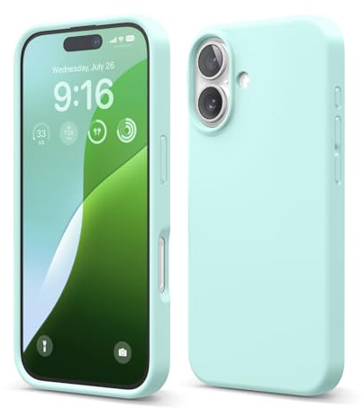 elago Liquid Silicone Case for iPhone 16 | Full Body Protection, Shockproof, Slim Phone Case, Anti-Scratch Soft Microfiber Lining (Aqua Sky)