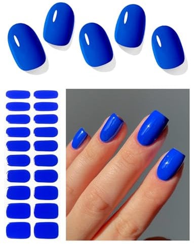 AutyaMee Semi Cured Gel Nail Strips (Blue), 20 Pcs Gel Nail Wraps, Stickers, UV Light Required, Salon Quality, Long Lasting