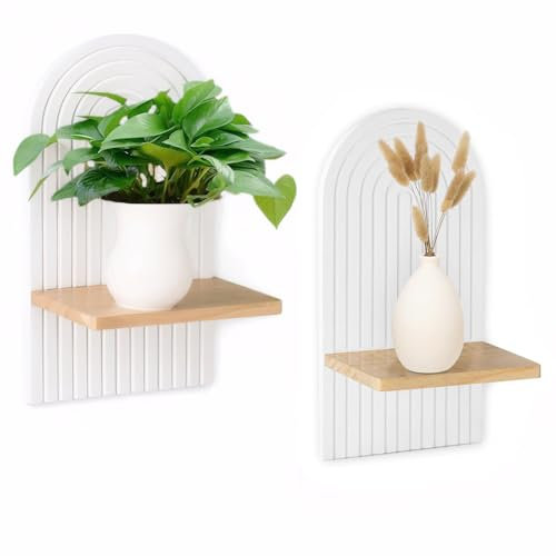 Accmuzzy 2er Set Wandregal Holz Boho Wanddeko Pflanzregal Klein für Wohnzimmer, Schlafzimmer, Kinderzimmer, Flur | Wanddeko Wohnzimmer & Schlafzimmer Deko,18x12x35CM