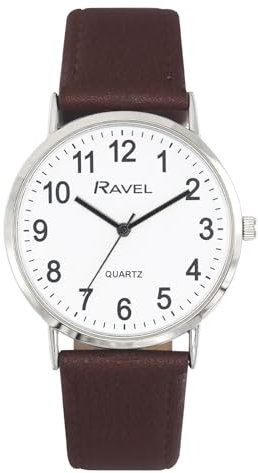 Ravel - Unisex Classic Alltagsuhr mit modernen Zahlen - Analoges Quarzwerk - R0129.21.1 - Braun/Silberton/Weißes Zifferblatt mit Zahlen