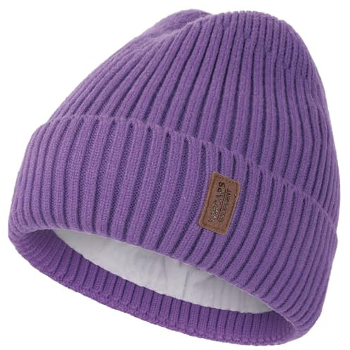 Wmcaps Mütze Herren Winter, Thermo Strickmützen für Herren, Warme Fleece Laufmütze Beanie Damen Herrenmütze Winter, Winddichte Wintermütze Männer Gefütterte und Gepolsterte Unisex-Mütze(Lila)