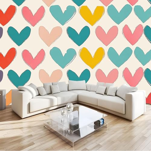 Fototapete Bunte Abstrakte Herzen Vlies Tapeten Wandtapete 200x140 cm Moderne Wanddeko Design Wand Dekoration Wohnzimmer Schlafzimmer