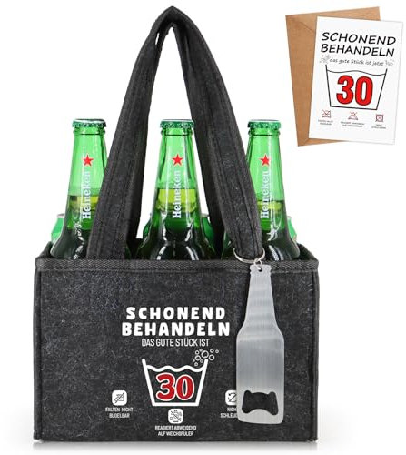 WenmthG Schonend Behandeln 30 Lustige Geschenke Geburtstag Männerhandtasche Bier mit Flaschenöffner und Grußkarten für Männer Frauen Freund, Männerhandtasche Bier Flaschenträger für 6 Bierflaschen