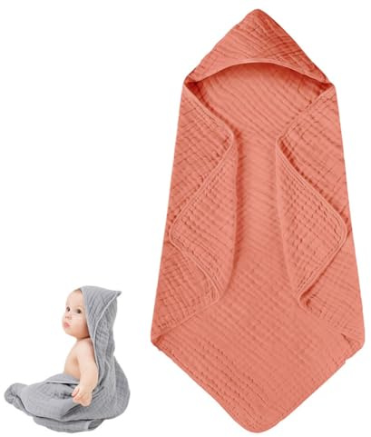 ISAKEN Musselin Babybadetücher Baby Handtuch Kapuze Badetuch aus Baumwolle Kapuzenhandtücher Baby Superweiche Baumwolle, Super Saugfähig Kleinkinder Badetücher, 80x80cm