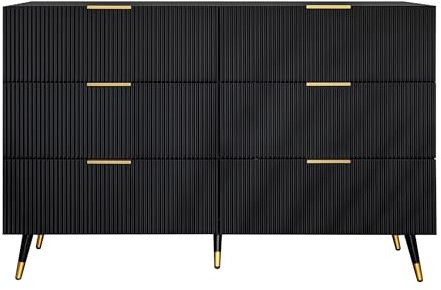 Générique Commode Élégante avec Design Moderne, 6 Tiroirs, Rangement Spacieux, 120x40x77cm, Noir