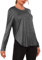 Terecey Laufshirt Damen Langarm - UPF 50+ Fitness Yoga Top - Longsleeve UV-Shirts - Rundhals Langarmshirt Funktionsshirt - Leichtes Atmungsaktiv, Schattengrau XXL