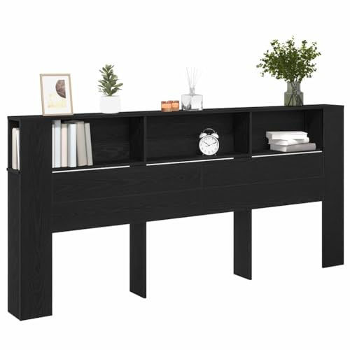 vidaXL Headboard Cabinet Black Oak Engineered Wood | The sleek black oak finish really spruces up your room, Made from solid oak wood, it’s built to last,