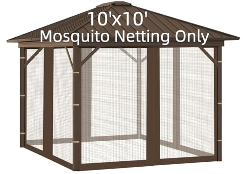 Hiviva Zanzariera di ricambio per gazebo, 25,4 x 25,4 m, rete universale per tenda a baldacchino, 4 pannelli con cerniera per patio esterno, cortile (solo zanzariera, marrone)