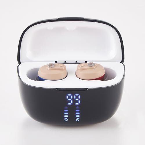 HIBRIQ Wiederaufladbares Soundgerät für Senioren & Erwachsene, In-Ear Unsichtbares Design mit Lärmreduzierung Digital, Power Display & Lange Akkulaufzeit Inklusive Ladekoffer