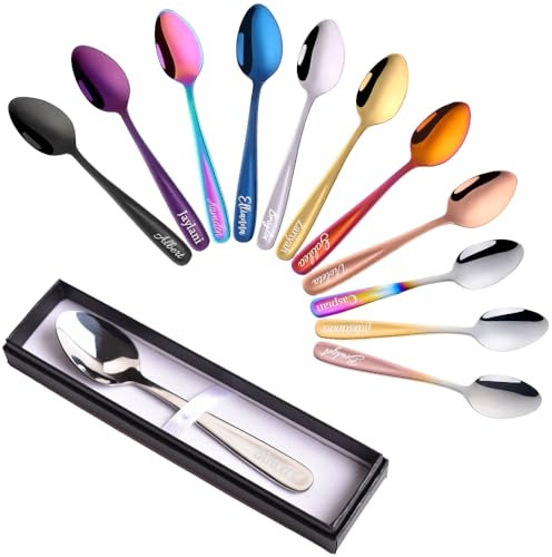 Cucchiaino inciso personalizzato con testo, incisione e personalizzazione con testo a scelta, regalo personalizzato, bomboniere, compleanno, con confezione regalo