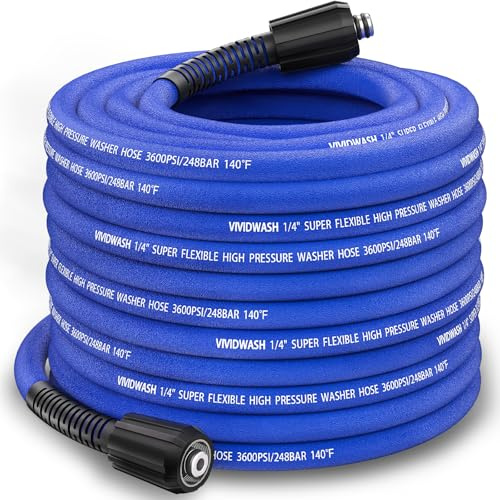 VIVIDWASH 50FT Pressure Washer Hose 1/4，M22-14&15mm Universal Flexible Power Washer Hose No Leak,Kink-Free Pressure Washers Replacement Hose 3600PSI for Household Electric Power Washers,Extension
