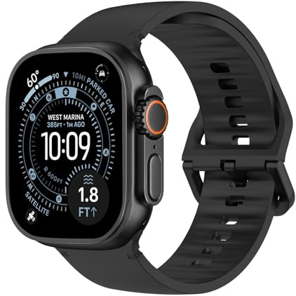 MoKo Cinturino Sportivo Compatibile con Apple Watch Ultra 3/2/1 49mm, S11/S10 46mm, 9/8/7 45mm, SE3/SE2/SE/6/5/4 44mm, 3/2/1 42mm, Cinturino di Ricambio in Silicone Traspirante per Uomo Donna, Nero