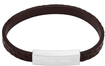 Emporio Armani Men's Silver-Tone Leather Bracelet, EGS3251040
