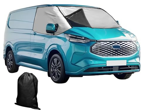 Front Windscreen Wrap Cover for Ford Transit Custom 2012-2022, Updated Detachable Oxford & Cotton Thickened Thermal Windscreen Cover Windshield Snow-Cover Sun Protection