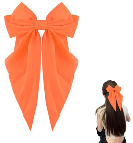 Grand nœud orange fluo pour femmes et filles - Accessoires de cheveux brillants pour cheveux fins et épais - Pour fête de Noël, bal de fin d'année, épingle à cheveux rétro pour filles et femmes