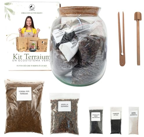 I GIARDINI DI GIULIA – Kit Terrarium in Vetro Ø14x22 cm con Tappo in Sughero, Ecosistema Autosufficiente per Piante, Kit Completo Senza Pianta, Made in Italy, Decorazione Naturale Casa