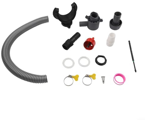 Autilyshop Regenwassersammler PVC für Dachentwässerungssystem mit Überlauffunktion, grau, passend für 70-110 mm Fallrohre, inklusive Kronenbohrer, Behälterdichtung, flexibler Schlauch 50/100 cm (50 cm