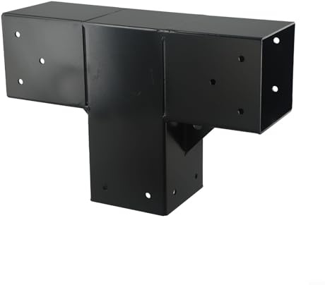 Fauhapyway Support de pergola de 10,2 x 10,2 cm 3 voies robuste à angle droit en acier au carbone avec revêtement noir pour poteaux en bois (1 pièce)