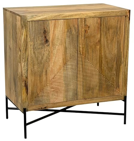 Wohnling Sideboard Mango Massivholz 91x96cm - Kommode mit 2 Türen - Wohnzimmerschrank mit Metallbeine - Design Anrichte - Standschrank Modern - Kommodenschrank Flurschrank Handmade