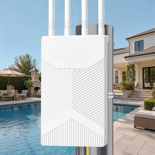 MEETOWN WiFi Extender Booster Outdoor, 1800Mbps WiFi 6 Outdoor WiFi Extender Long Range, Wireless Access Point with Gigabit port, IP67 Weatherproof for Starlink, Gardens, Yard, Farm