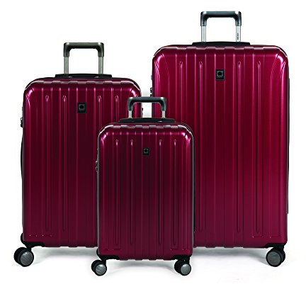 Delsey Bagages rigides Extensibles en Titane 48 x 63 x 73 cm, Cerise Noire, 3-Piece Set (21/25/29), Valise Rigide Extensible en Titane avec roulettes pivotantes