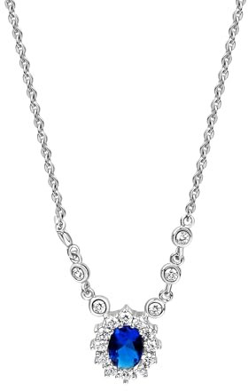 ZEEme Silber Halskette Silber 925 rhodiniert mit Zirkonia blau und weiß