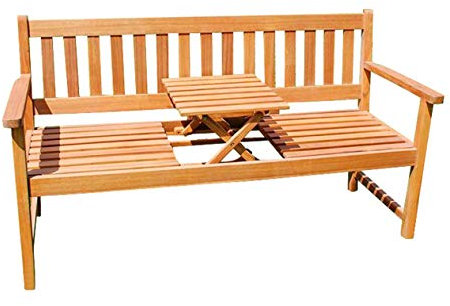 SAM 3-Sitzer Gartenbank Lorenzo, integriertem einklappbarem Tisch, Holzbank Akazie, 157 x 60 cm, FSC® 100% Zertifiziert, Braun