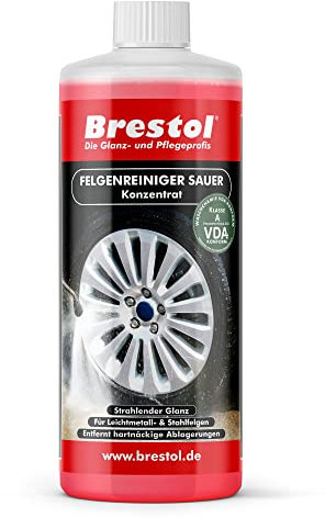 Brestol Felgenreiniger Konzentrat 1000 ml - für Alufelgen Stahlfelgen Autofelgen LKW-Felgen Leichtmetallfelgen Felgenglanz sauer ergibt bis zu 10 Liter gebrauchsfertigen Felgenreiniger